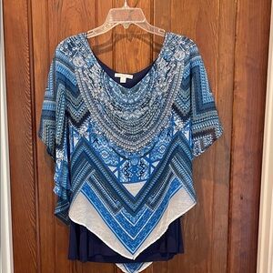 Stylish Blue Patterned Women's Blouse